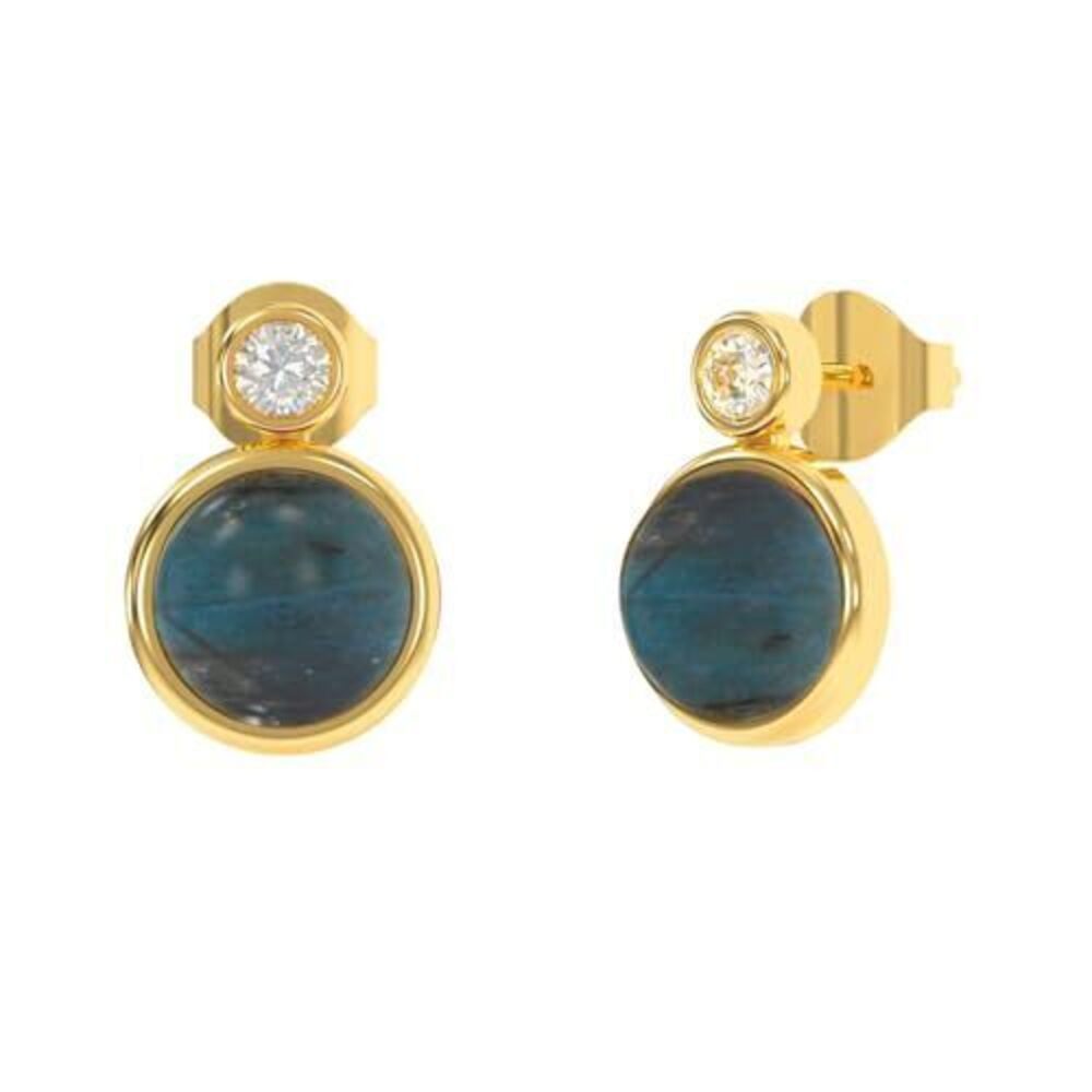 1832 Labradorite Stud Earrings in Round Shape - 18K Gold Plated, Certified